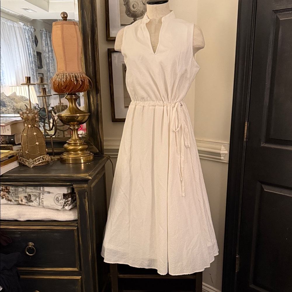 Anne Klein white Sleeveless Midi Dress with Tie Waist